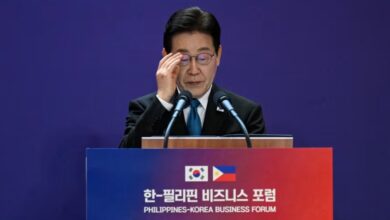 South Korean President Lee Jae Myung delivers a speech at the Philippines-Korea Business Forum in Pasay, Metro Manila, Philippines, on March 4, 2026. Jam Sta Rosa/Pool/Reuters
